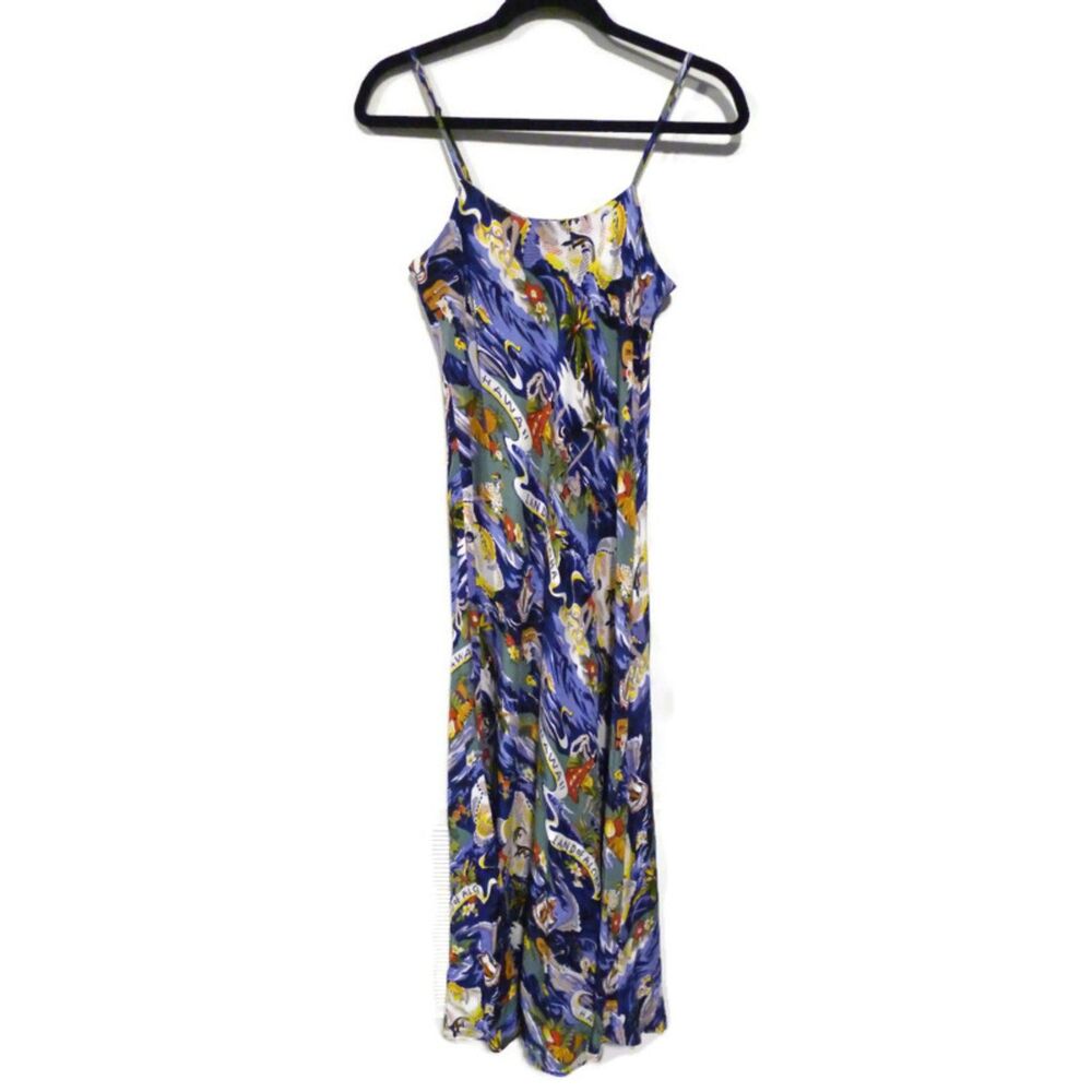 Vintage Avanti Authentic Hawaiian 90's Y2K Silk Maxi Slip Dress - Printed M